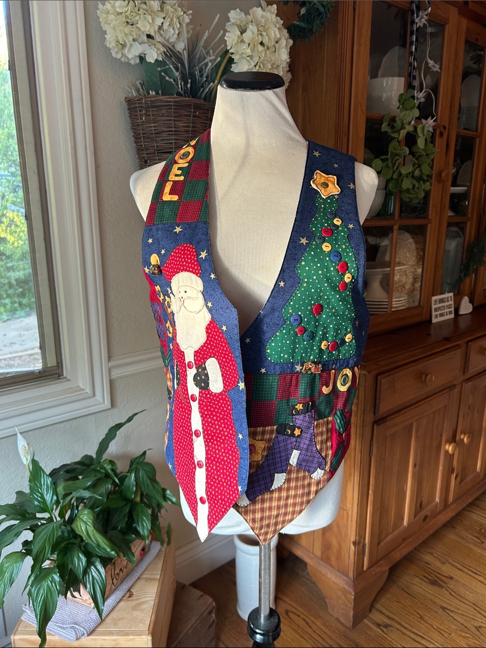 Festive Handmade With Love ❤️ Christmas Vest with Santa & Tree - Multicolor